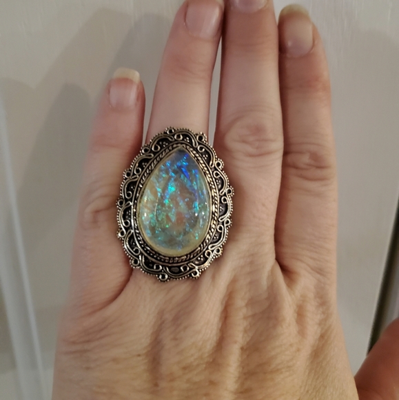 New Oversized Dichroic Glass 925 Silver Statement Ring. - Picture 3 of 9